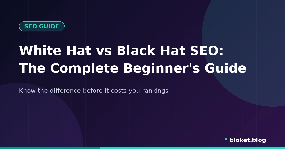 White hat vs black hat SEO comparison guide cover image with teal accent design